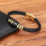 Braided Leather Bracelet Men Stainless Steel Rope Bangle Charm Jewelry