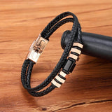 Braided Leather Bracelet Men Stainless Steel Rope Bangle Charm Jewelry