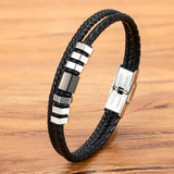 Braided Leather Bracelet Men Stainless Steel Rope Bangle Charm Jewelry