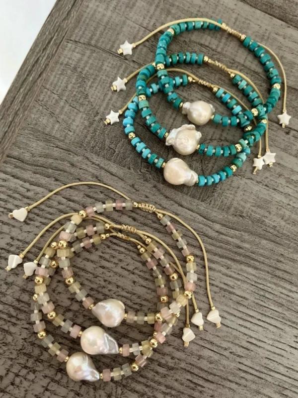 Recycled Pearls Bracelets Natural Turquoise Morganite Pulseras Freshwater Pearl