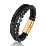 Tiger Eye Beads Bracelet Hematite Cross Steel Men Wrist Band