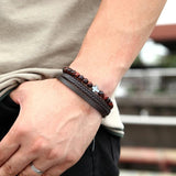 Tiger Eye Beads Bracelet Hematite Cross Steel Men Wrist Band