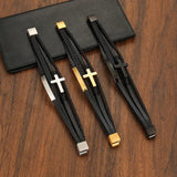 Stainless Steel Cross Leather Bracelet with Magnetic Buckle