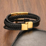 Stainless Steel Cross Leather Bracelet with Magnetic Buckle