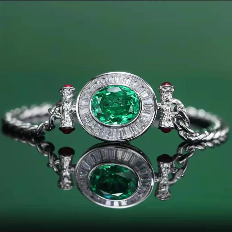 Dazzling Emerald Silver Bracelet for Women Zircon Bangle Gift