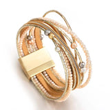 Multilayer Cross Leather Bracelet Crystal Chain Wrap Party Jewelry