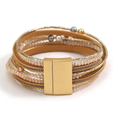 Multilayer Cross Leather Bracelet Crystal Chain Wrap Party Jewelry