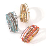 Multilayer Cross Leather Bracelet Crystal Chain Wrap Party Jewelry