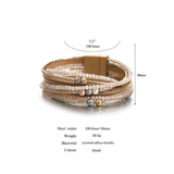 Multilayer Cross Leather Bracelet Crystal Chain Wrap Party Jewelry