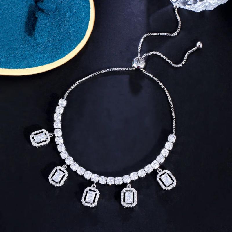 Red Cubic Zirconia Crystal Silver Charm Bracelet for Women