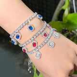 Red Cubic Zirconia Crystal Silver Charm Bracelet for Women