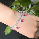 Red Cubic Zirconia Crystal Silver Charm Bracelet for Women