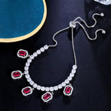Red Cubic Zirconia Crystal Silver Charm Bracelet for Women