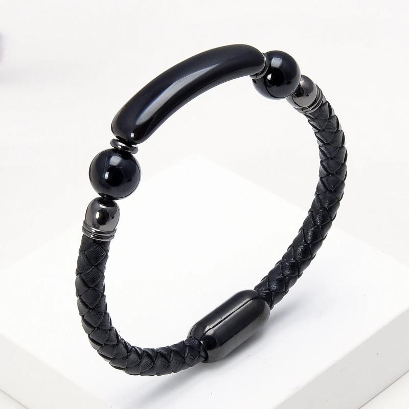 Natural Stone Bracelet Classic Leather Rope Chain Stainless Steel Buckle
