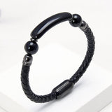 Natural Stone Bracelet Classic Leather Rope Chain Stainless Steel Buckle