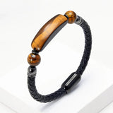 Natural Stone Bracelet Classic Leather Rope Chain Stainless Steel Buckle
