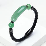 Natural Stone Bracelet Classic Leather Rope Chain Stainless Steel Buckle
