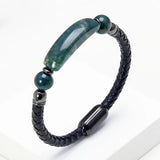 Natural Stone Bracelet Classic Leather Rope Chain Stainless Steel Buckle