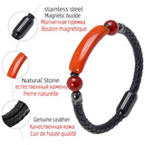 Natural Stone Bracelet Classic Leather Rope Chain Stainless Steel Buckle