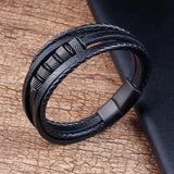 Men's Leather Bracelet Stainless Steel Hand-woven Multi-layer