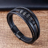 Men's Leather Bracelet Stainless Steel Hand-woven Multi-layer
