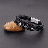 Men's Leather Bracelet Stainless Steel Hand-woven Multi-layer