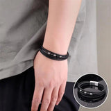 Men's Leather Bracelet Stainless Steel Hand-woven Multi-layer