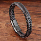 Men's Leather Bracelet Stainless Steel Hand-woven Multi-layer
