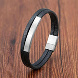 Men's Leather Bracelet Stainless Steel Hand-woven Multi-layer