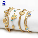 Stainless Steel Evil Eye Charm Bracelet Adjustable Snake Chain BE1048