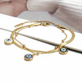 Stainless Steel Evil Eye Charm Bracelet Adjustable Snake Chain BE1048