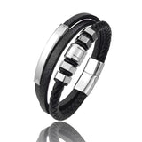 Stainless Steel Plated Hexagon Charm Men's Leather Bracelet