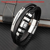 Stainless Steel Plated Hexagon Charm Men's Leather Bracelet