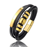 Stainless Steel Plated Hexagon Charm Men's Leather Bracelet