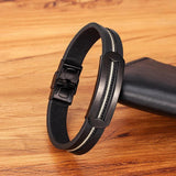 Punk Stainless Steel Chain Leather Mens Bracelets 3 Bangles Jewelry