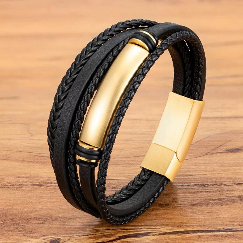 Men's Stainless Steel Multilayer Leather Bracelet