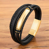 Men's Stainless Steel Multilayer Leather Bracelet