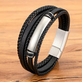 Men's Stainless Steel Multilayer Leather Bracelet