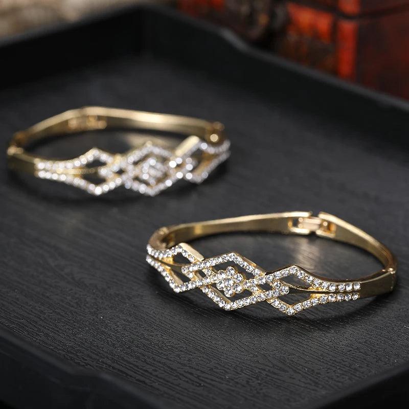 Moroccan Bridal Bracelet Set for Women with Rhinestones 2Pcs/Set