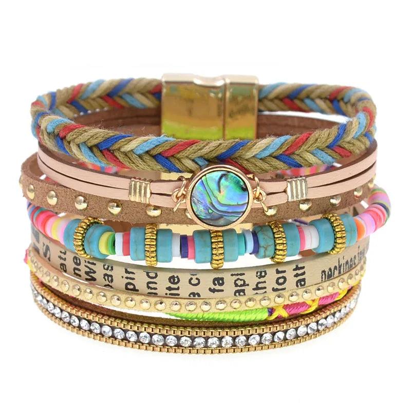 Colorful Bohemia Bracelets for Women Stone Leather Bracelet Multilayer Charm