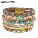 Colorful Bohemia Bracelets for Women Stone Leather Bracelet Multilayer Charm