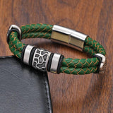 TeHao Woven Leather Men's Bracelet with Steel Bead Bangle