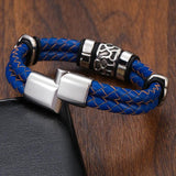 TeHao Woven Leather Men's Bracelet with Steel Bead Bangle
