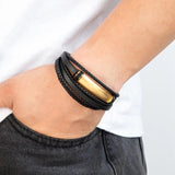 Braided Men Leather Bracelet Steel Clasp Charm Bangles