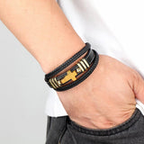 Stone Cross Men Bracelet Leather Cord Tiger Eye Stainless Steel Charm