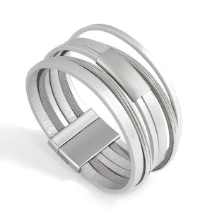 Multilayer Square Tube Charm Leather Wrap Bracelet for Women Girls