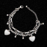 Stainless Steel Women's Double Layer Charm Bracelet Heart Coin Pendant