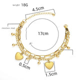 Stainless Steel Women's Double Layer Charm Bracelet Heart Coin Pendant
