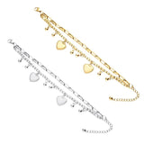 Stainless Steel Women's Double Layer Charm Bracelet Heart Coin Pendant