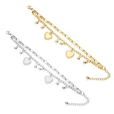 Stainless Steel Women's Double Layer Charm Bracelet Heart Coin Pendant